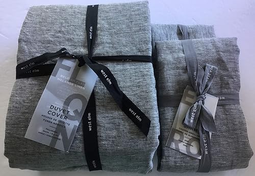 West Elm Funda de edredón de mezcla de lino belga matrimonial/queen y dos fundas de almohada europeas