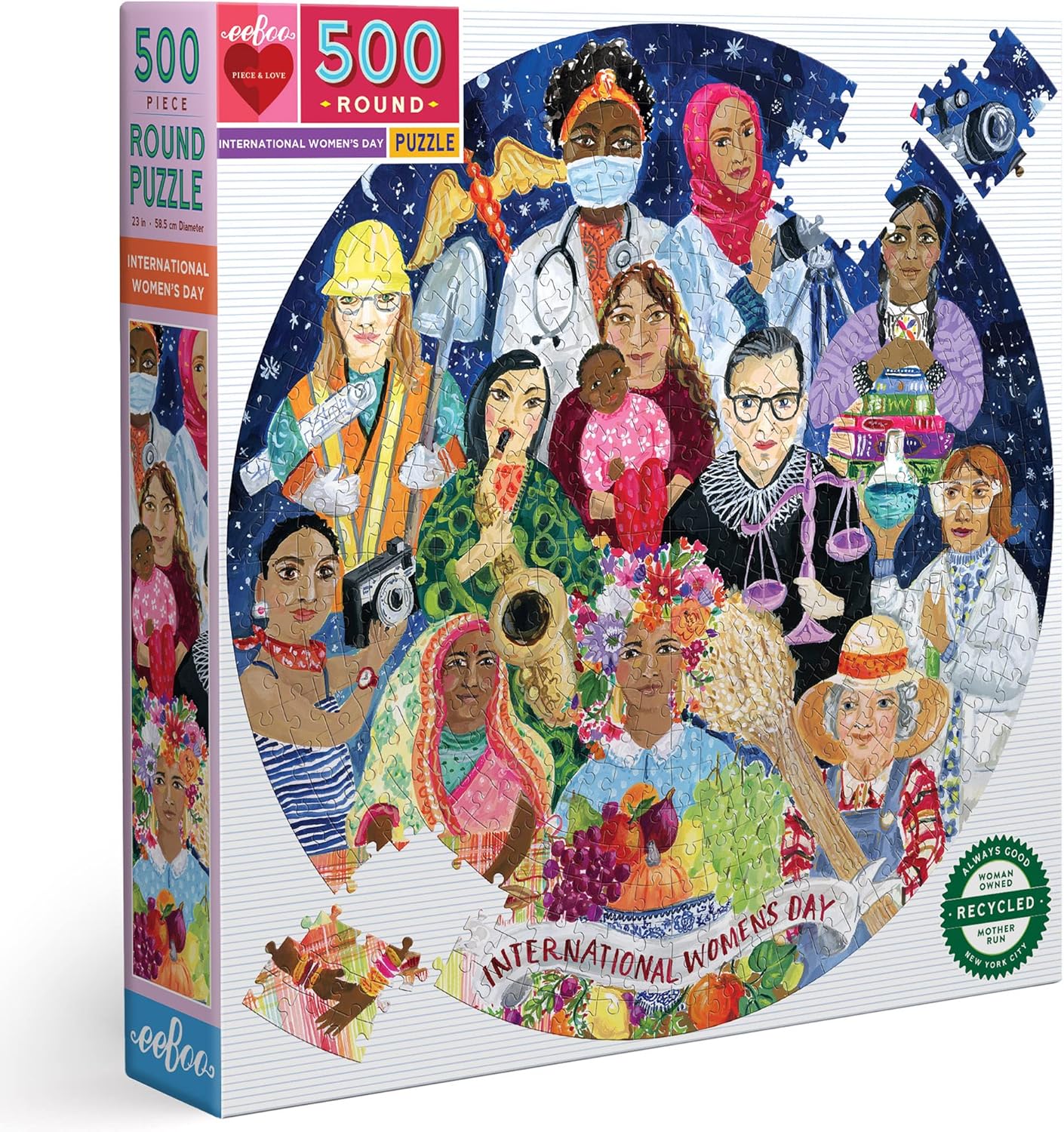 eeBoo 500 Piece Puzzle - International Women's Day Jigsaw Puzzle for Adults, Circular with 23" Diameter, Recycled Board & Vegetable-Based Ink