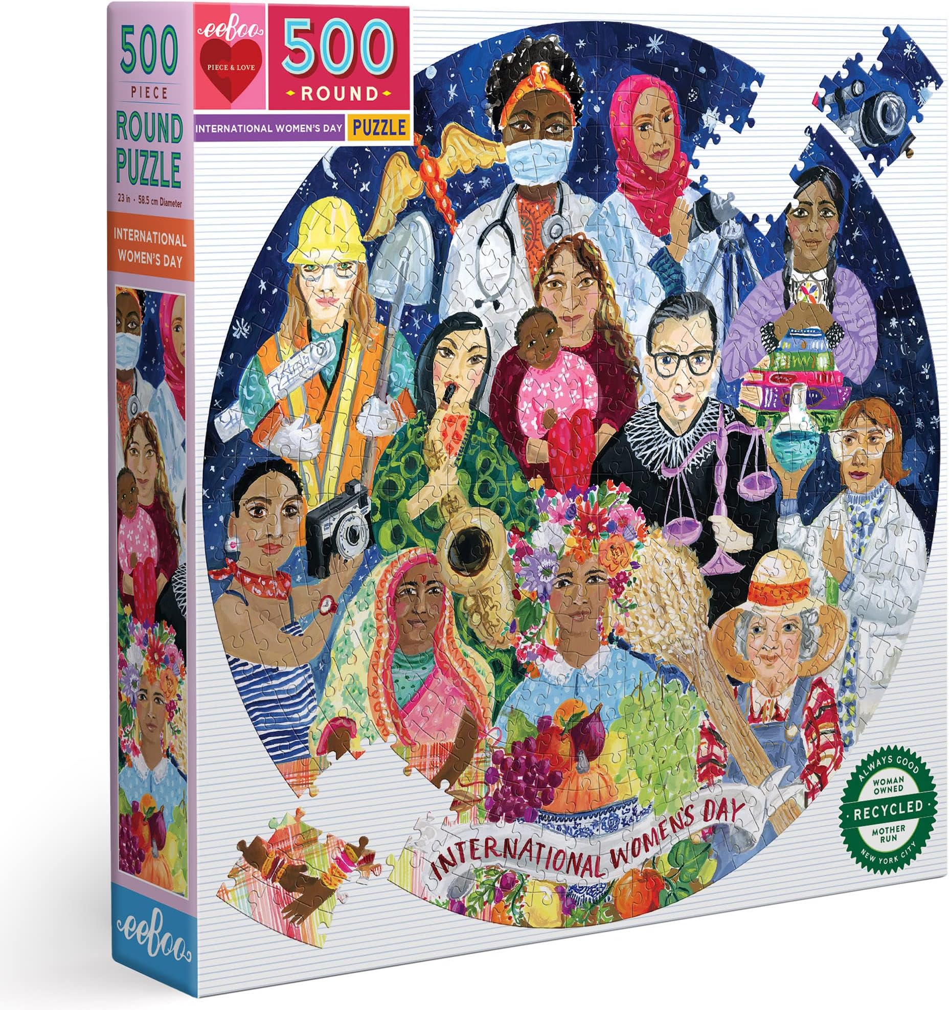 eeBoo 500 Piece Puzzle - International Women's Day Jigsaw Puzzle for Adults, Circular with 23" Diameter, Recycled Board & Vegetable-Based Ink