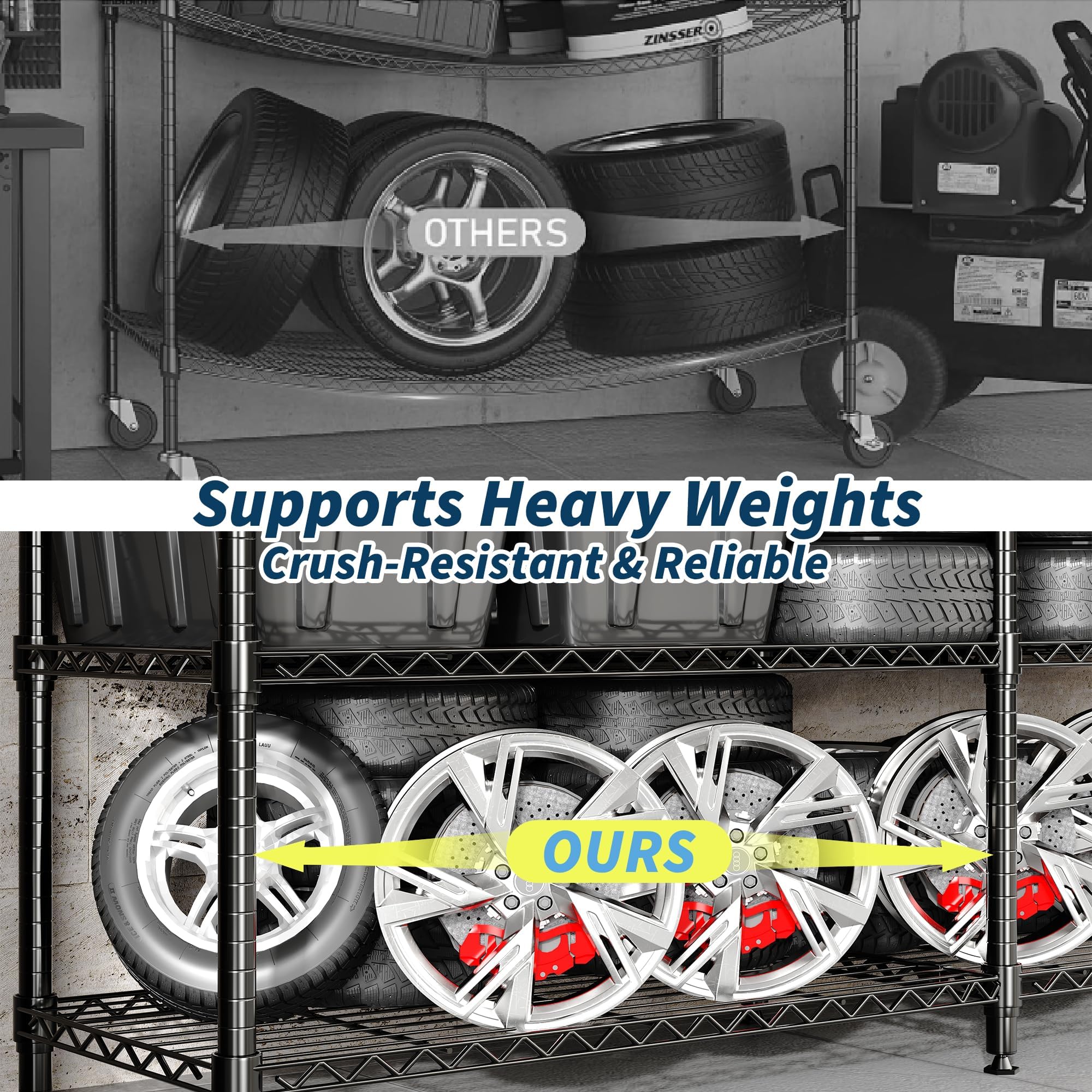 GarveeTech Metall-Drahtregal 4-stufig, 180x35x179 cm, schwarz | Höhenverstellbar mit 601 kg Tragkraft, universales Regal geeignet für Garage, Lager und Küche