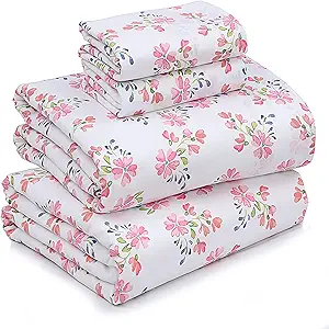 RUVANTI 100% Cotton Sheets Queen Size Set, 4 Pieces, Soft & Breathable Percale Weave Bedding, Deep Pocket 16", Hotel Standard, Crisp Cool Feeling, Durable, Perfect Floral Bed Sheet, Bloomex