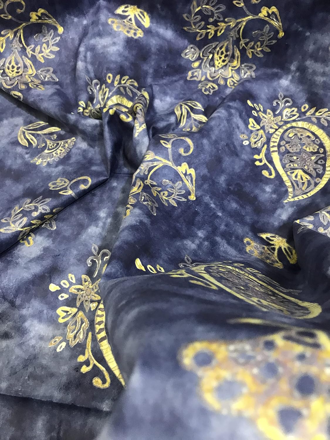 Soft Velvet Fabric Paisley Design Digitally Printed Material for Upholstery, Window Treatments Cushion Dining Chair Cover Craft - Width 54 inches - Fabric by The Yard - Blue