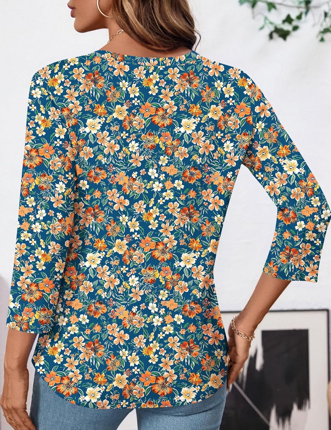 LOMON Womens 3/4 Length Sleeve Tops V Neck Business Casual Blouses Summer Tees Shirts 2026 - Image 4