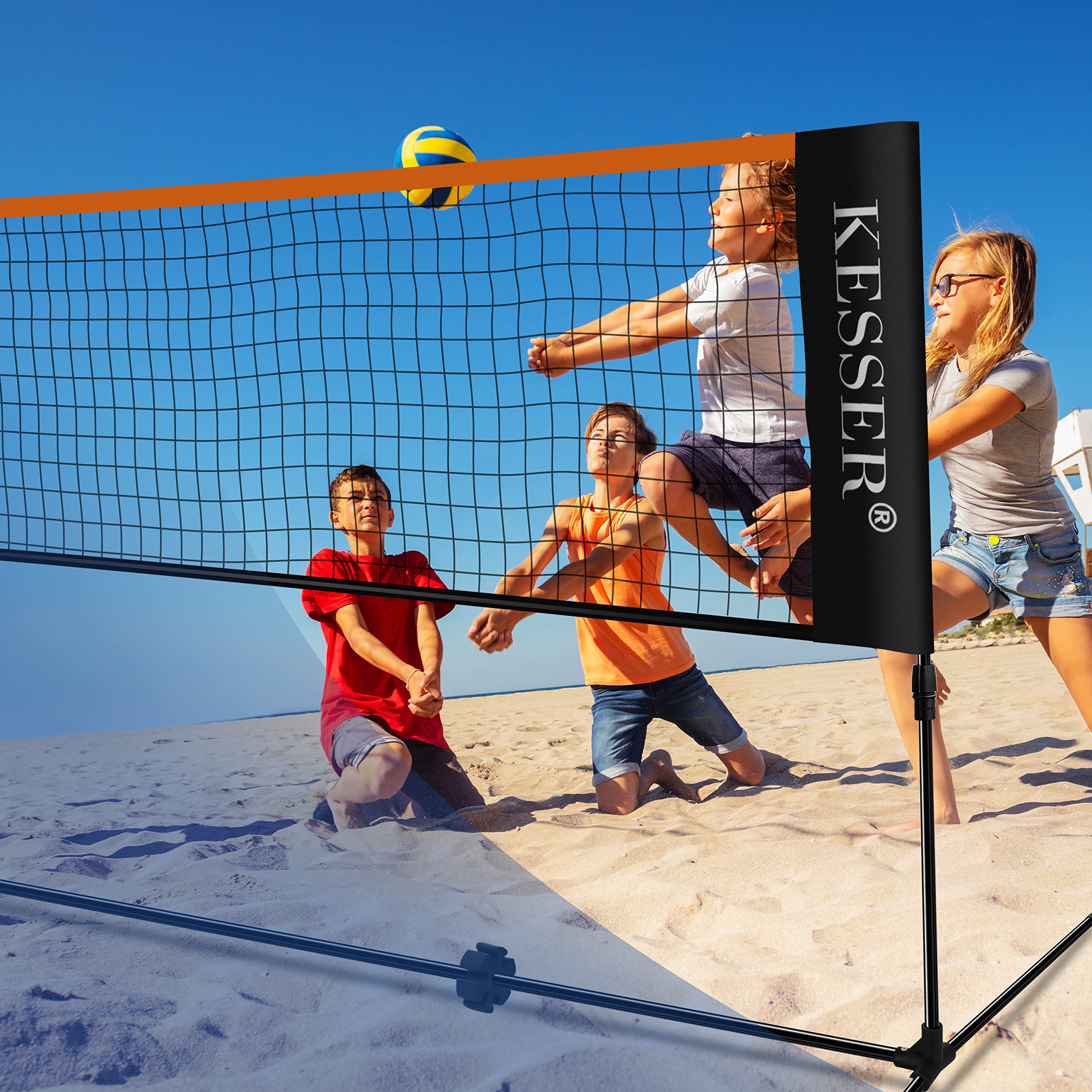 KESSER® Filet de Badminton - Filet de Tennis - 300 cm - 400 cm - 500 cm - Réglable en Hauteur sur 3 Positions - Set composé de Filet, 3 Volants, Armature en Fer Solide, Sac de Transport, intérieur et - 4