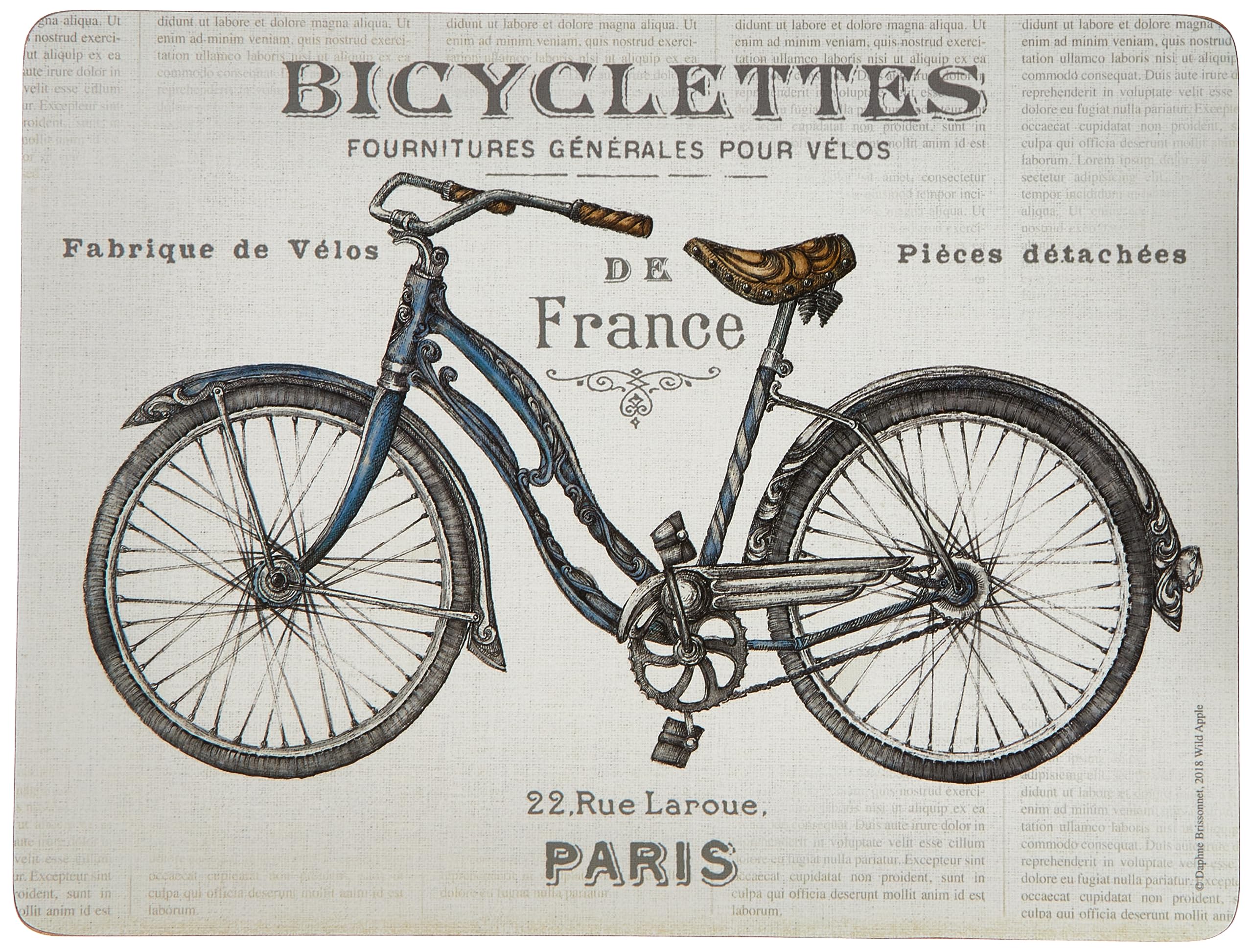 Creative Tops Cork-Backed Placemats / Table Mats with Printed Bicycles Design, Rectangular, White, 30 x 23 cm, Set of 6