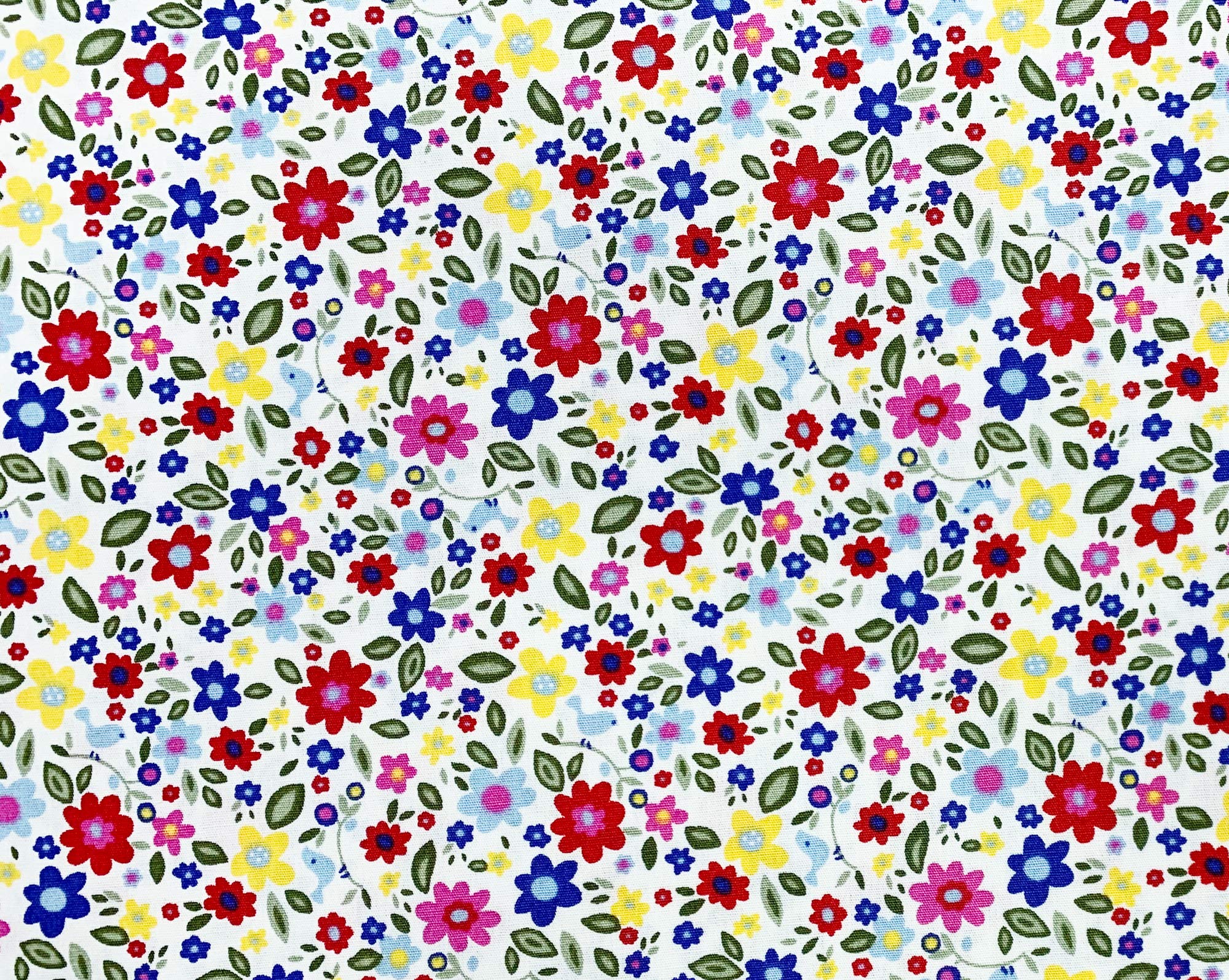 100% Cotton Poplin Fabric - Bright Multi Coloured Ditsy Floral Print - Craft Fabric Material by The Metre (CP0803COL2)