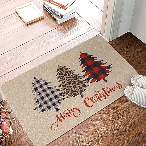 Miniatura 5 de ONWAY Tapete de puerta de búfalo a cuadros para árbol de Navidad, decorativo de bienvenida, para invierno, Navidad, vacaciones, bajo perfil, tapete