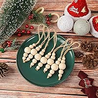 Vista 3 de 24 adornos para árbol de Navidad, decoraciones colgantes de cuentas de madera, guirnalda de cuentas naturales, rústica, pequeña, de madera, bohemio
