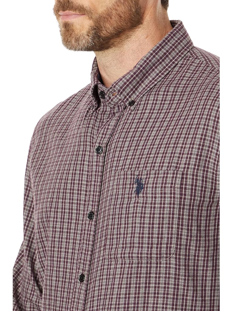 U.S. POLO ASSN. Long Sleeve Yarn-Dye Peached Heathered Plaid Woven Shirt