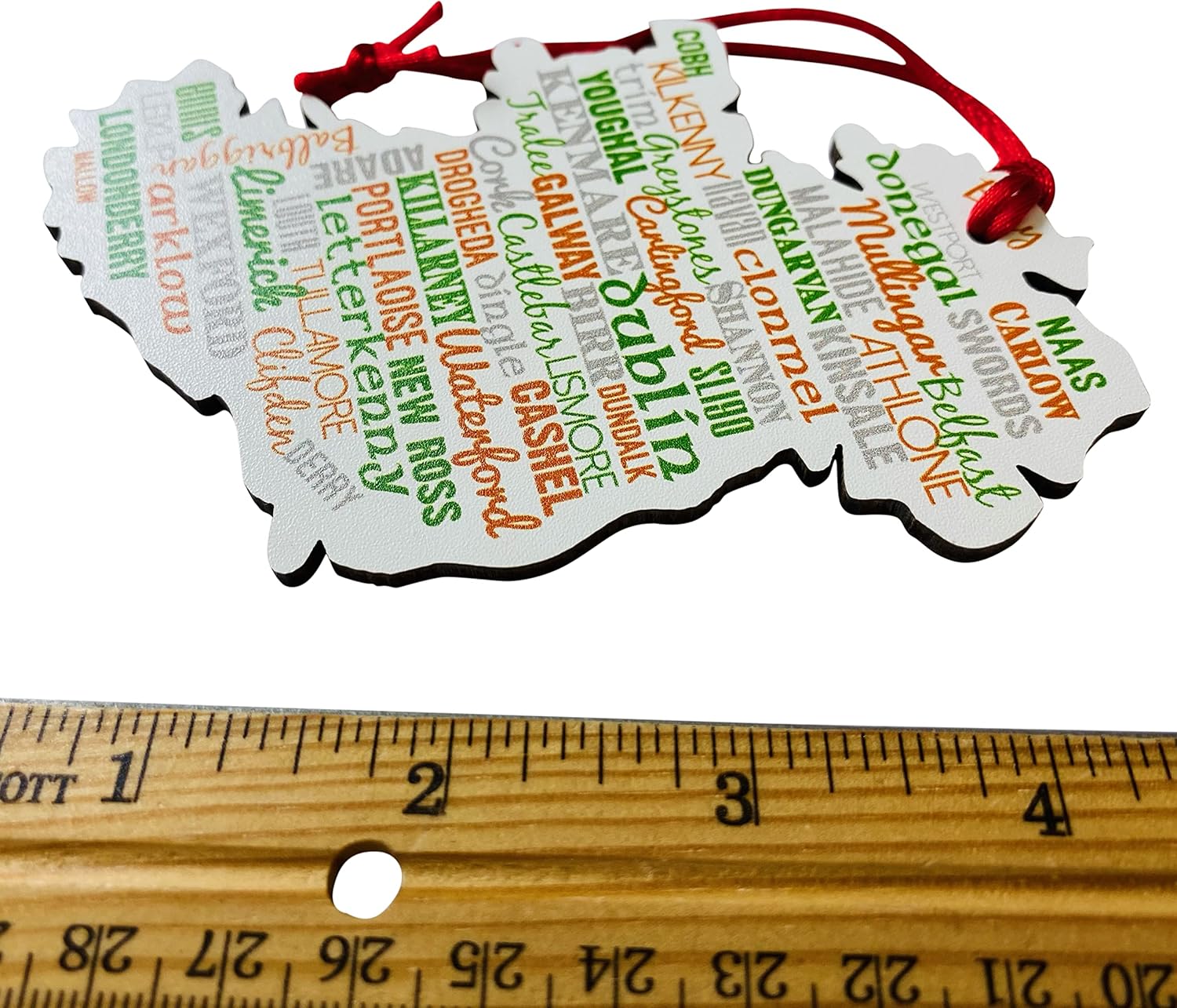 Ireland Ornament Wooden Christmas Tree Decoration with Irish Town and City Names, 4 Inch - Image 3