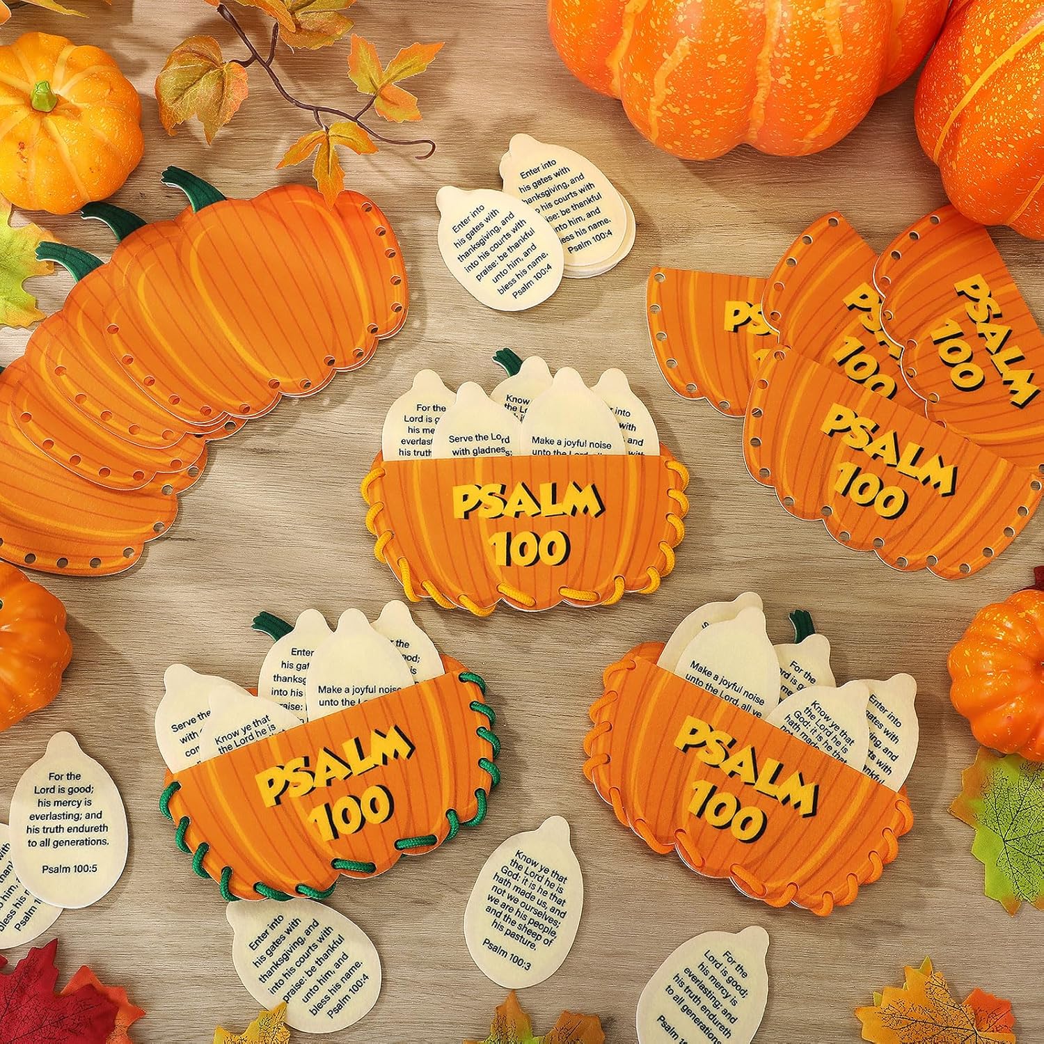 Soulchen 12 Sets Fall Religious Thanksgiving Crafts Harvest Pumpkin Felts Religious Lacing Cards and Christian Scripture Cards DIY Thanksgiving Pumpkin Crafts for Sunday School Activities Church Pray