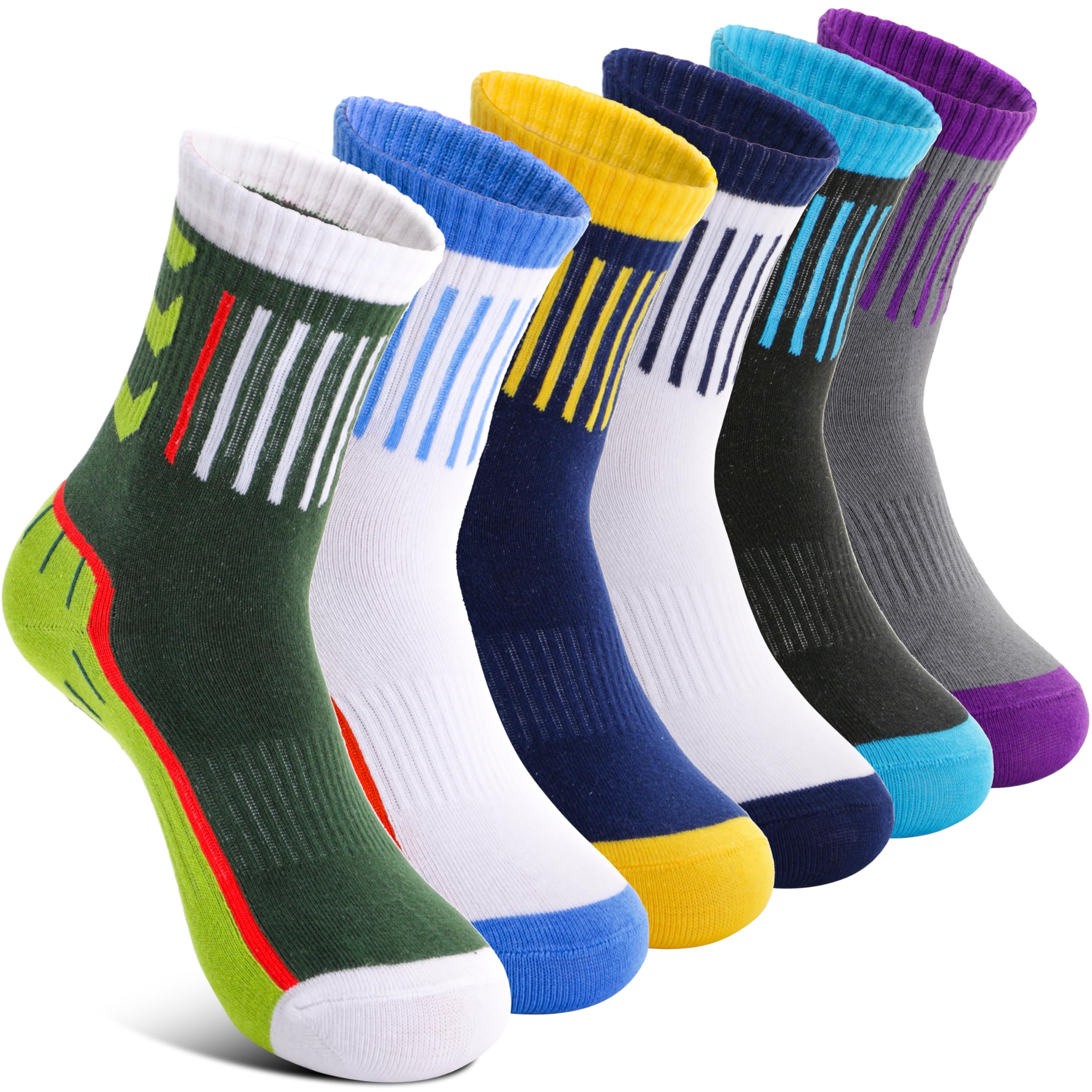 Welwoos 6 Pairs Kids Boys Girls Socks Athletic Basketball Youth Sport Crew Cotton Breathable Soft Socks
