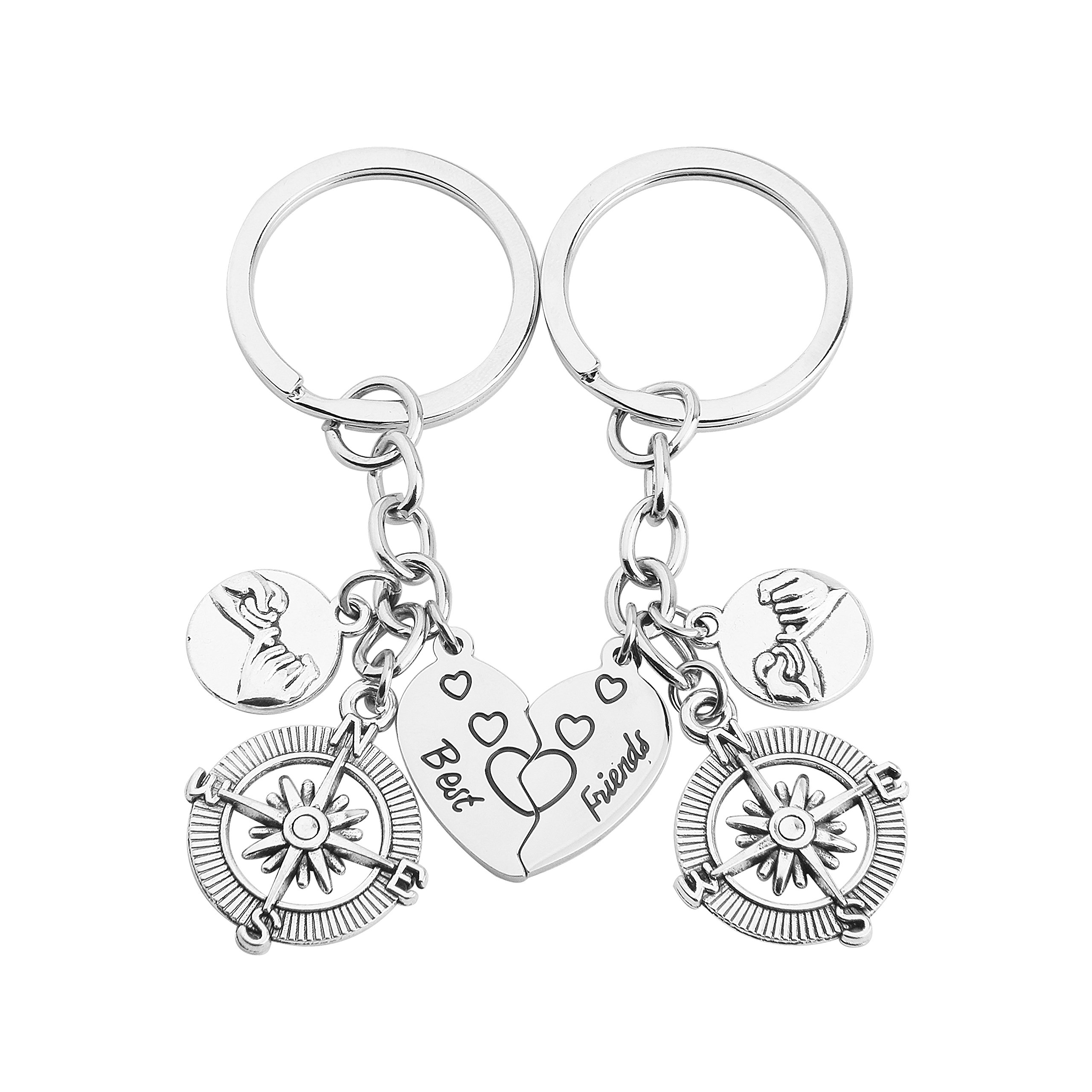 WUSUANEDWUSUANED Broken Heart Best Friends Pinky Promise Compass Keychain Set Friendship Gift Jewelry