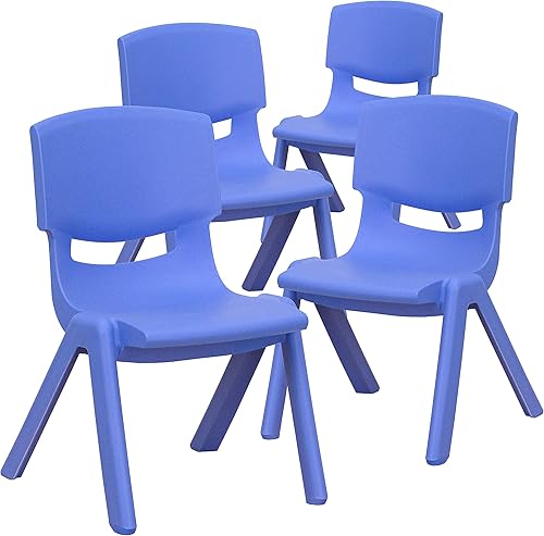 Vista 3 de EMMA + OLIVER Paquete de 4 sillas escolares apilables de plástico azul con asiento de 10.5 pulgadas de alto, silla preescolar