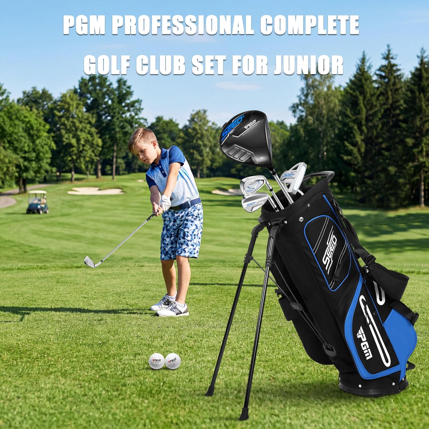 PGM Professional Golf Club Set for Kids Junior Youth Right Handed | R&A and USGA International Certified Powerful and Forgiving Children's Golf Set with Golf Stand Bag and Headcovers (Age 6-13)