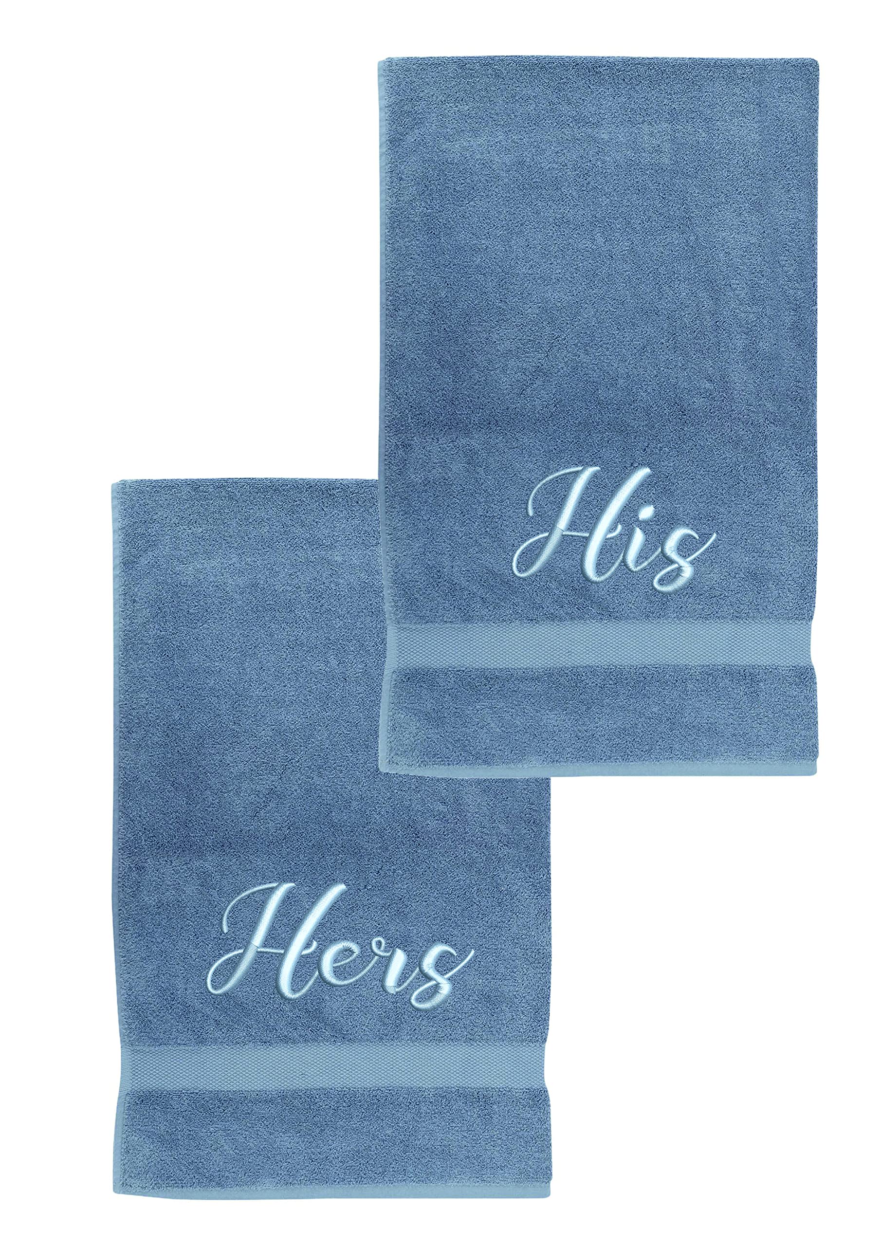 La Maison 100% Egyptian Cotton Embroidered His and Hers Soft Waffle Pack of 2 Couples Hand Towel Bath Towel Sets Wedding (Bath Towel Set, Pacific Blue)