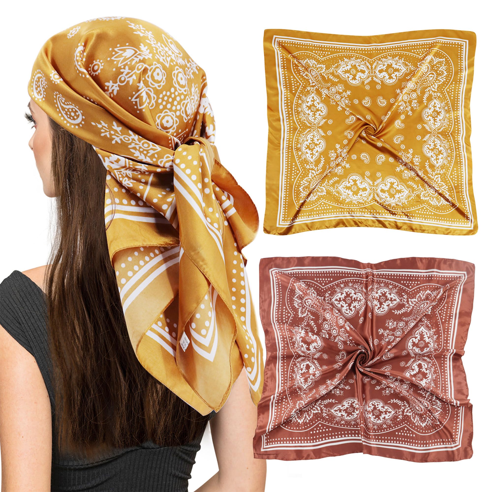 vimate Kopftuch für Frauen-35“ Quadrat Seide Gefühl Satin Schal Seidentuch für Haar Wrapping und Schlafen in der Nacht