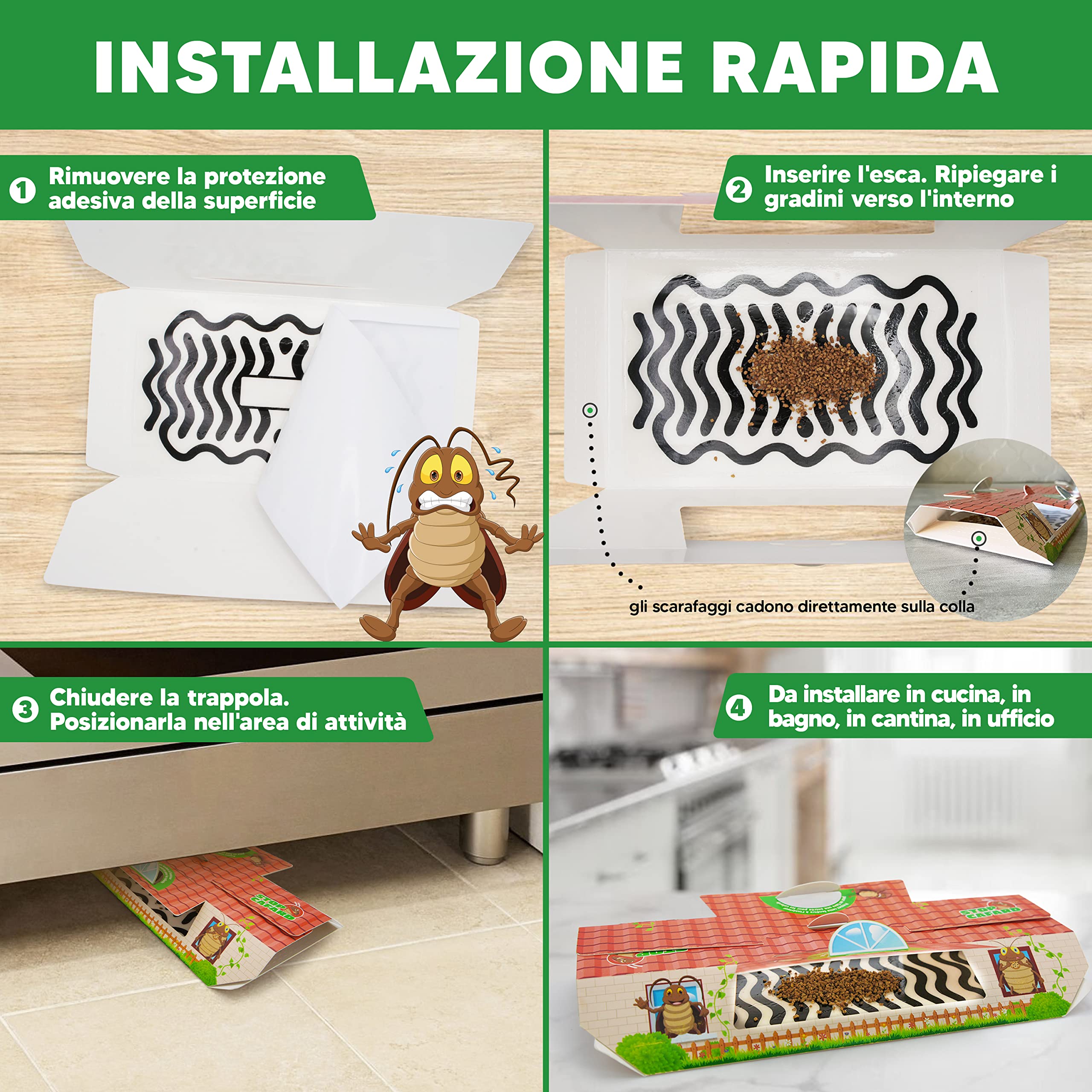 20 Trappole Scarafaggi e Blatte. Potente Trappola Professionale per Scarafaggi. Trappola Scarafaggi Non Tossica. Stop Cafard, Verde e arancione