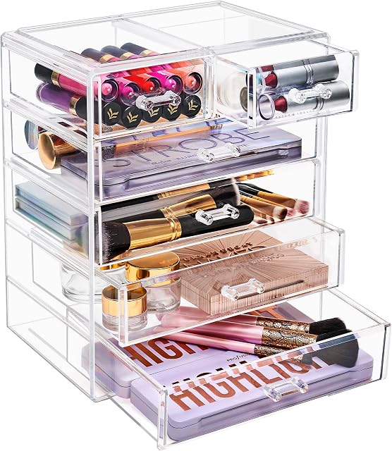 Sorbus Acrylic Cosmetics Makeup and Jewelry Storage Case Display- 4 Large and 2 Small Drawers Space- Saving, Stylish Acrylic Bathroom Case by Sorbus