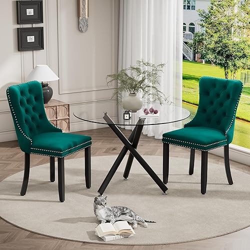 Miniatura 74 de Juego de mesa de comedor redonda dorada de 5 piezas, moderno juego de cocina circular de lujo para 4, 36 pulgadas, transparente, minimalista