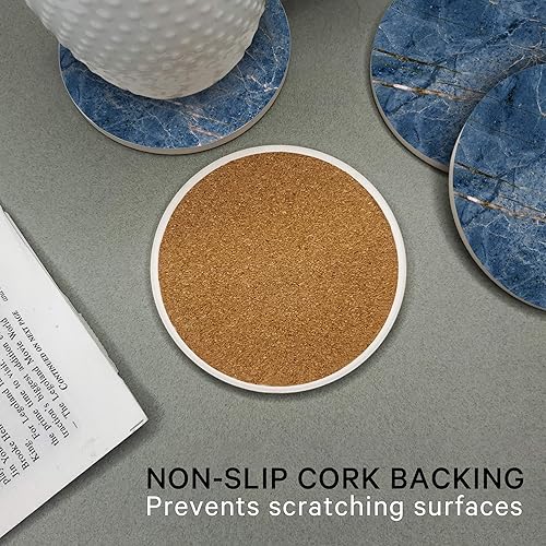 Miniatura 4 de Emerson - Posavasos absorbentes para bebidas, juego de posavasos de piedra natural con soporte, posavasos para mesa de café, protección de mesa de