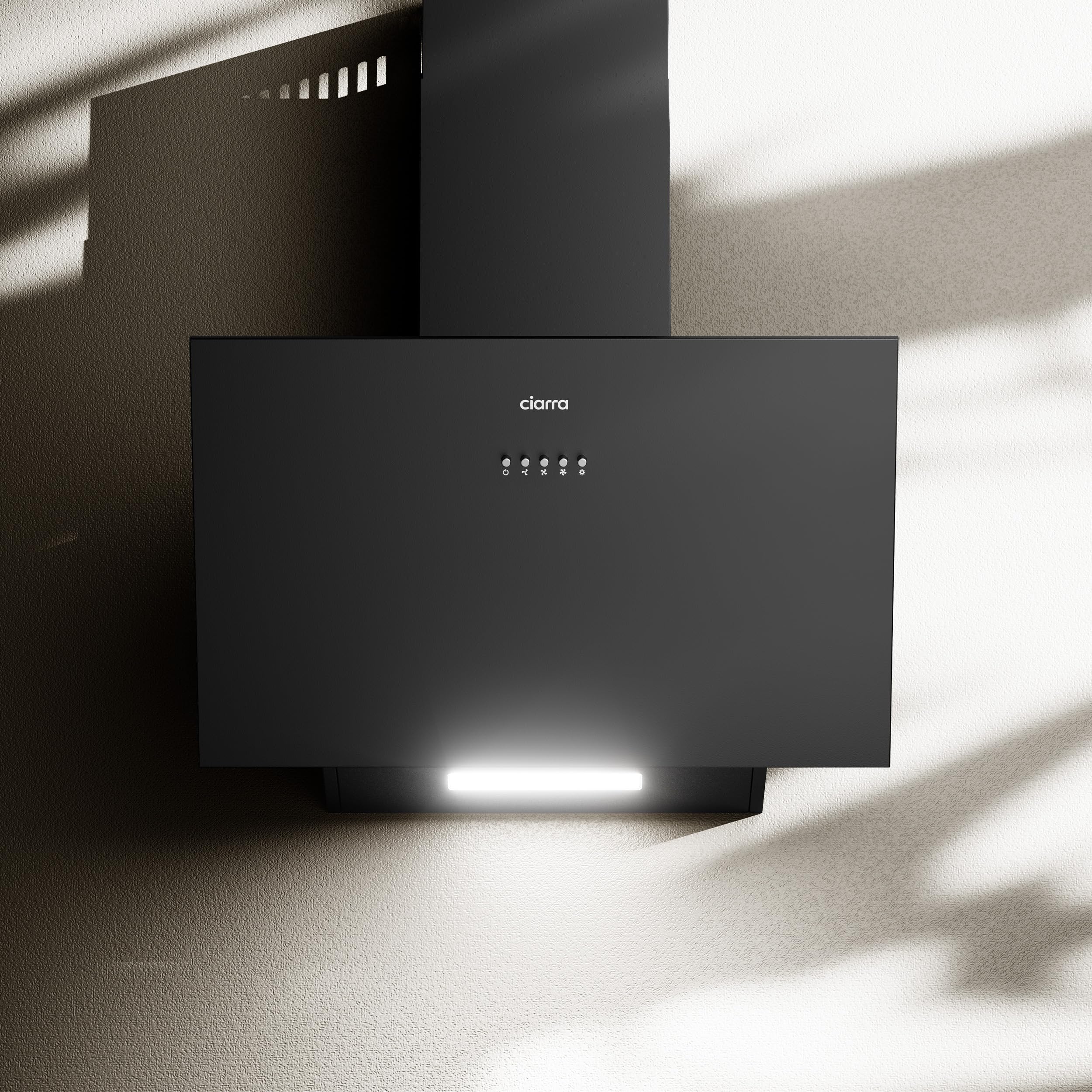 CIARRA CBCB6762A Cappa Aspirante Inclinata 60 cm Classe A+++ - 650 m³/h - Cappa da Cucina 3 Velocità con Filtri Carbone Inclusi - Ricircolo o Scarico - Nero