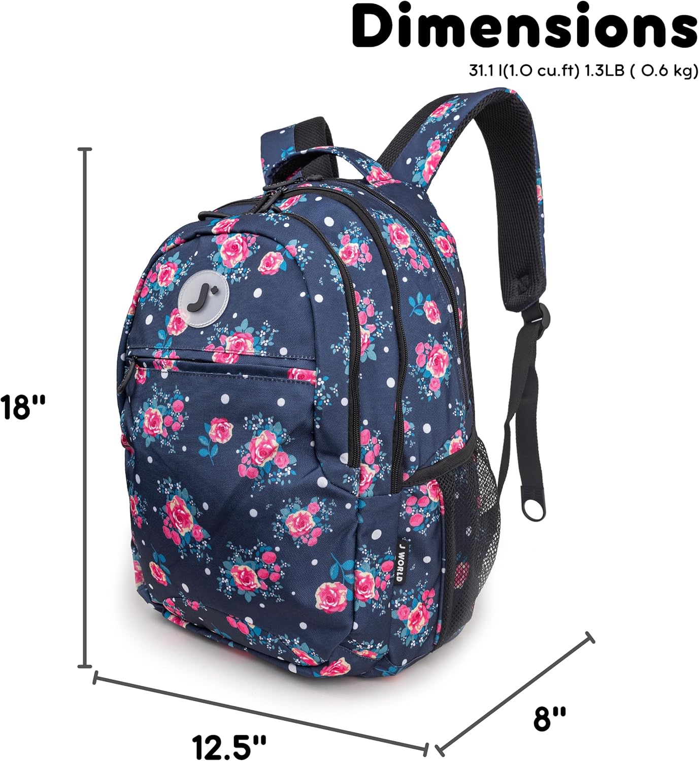 J World Cornelia High School Backpack for Women. Cute Bookbag for Teen Girls, Navy Rose