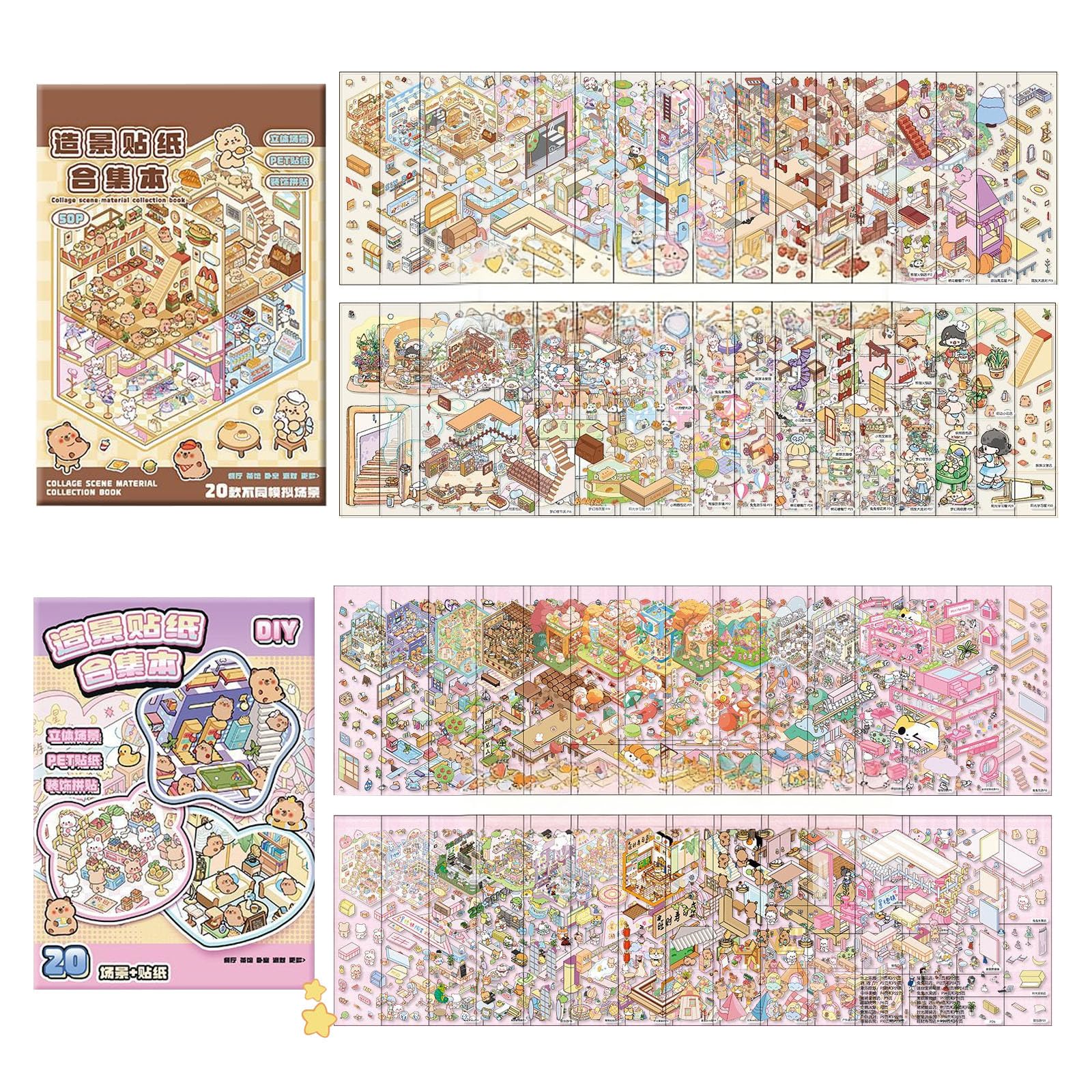 40 Sets Libro de Pegatinas 3D con Escenas DIY Scene Stickers para Stress Relief Adulto Niño Adolescente
