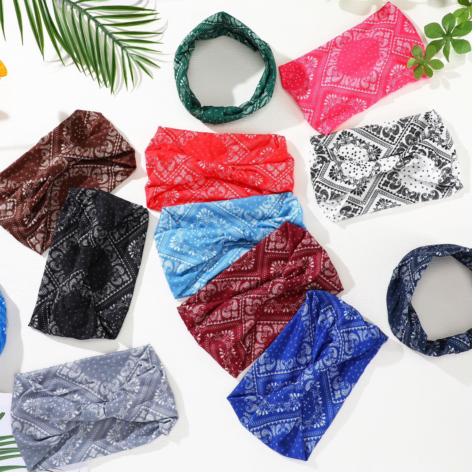 Censen 12 Fasce Africane per Capelli Cerchietti Africani Elastici in Poliestere Fasce Boho per Capelli da Donna con Nodo Accessori per Capelli per Ragazze Signora Yoga Corsa Sport