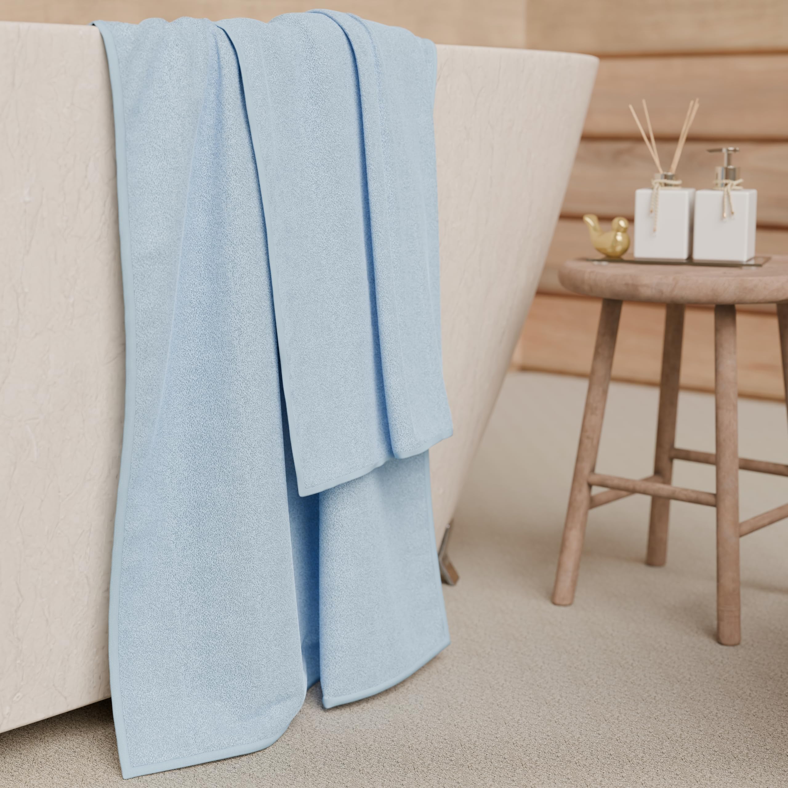 PETTI Artigiani Italiani - 100% Cotton Terry Bath Towels, 1+1 Towel Set, 2 Pieces 1 Face Towel and 1 Hand Towel, Light Blue Towels - Image 3