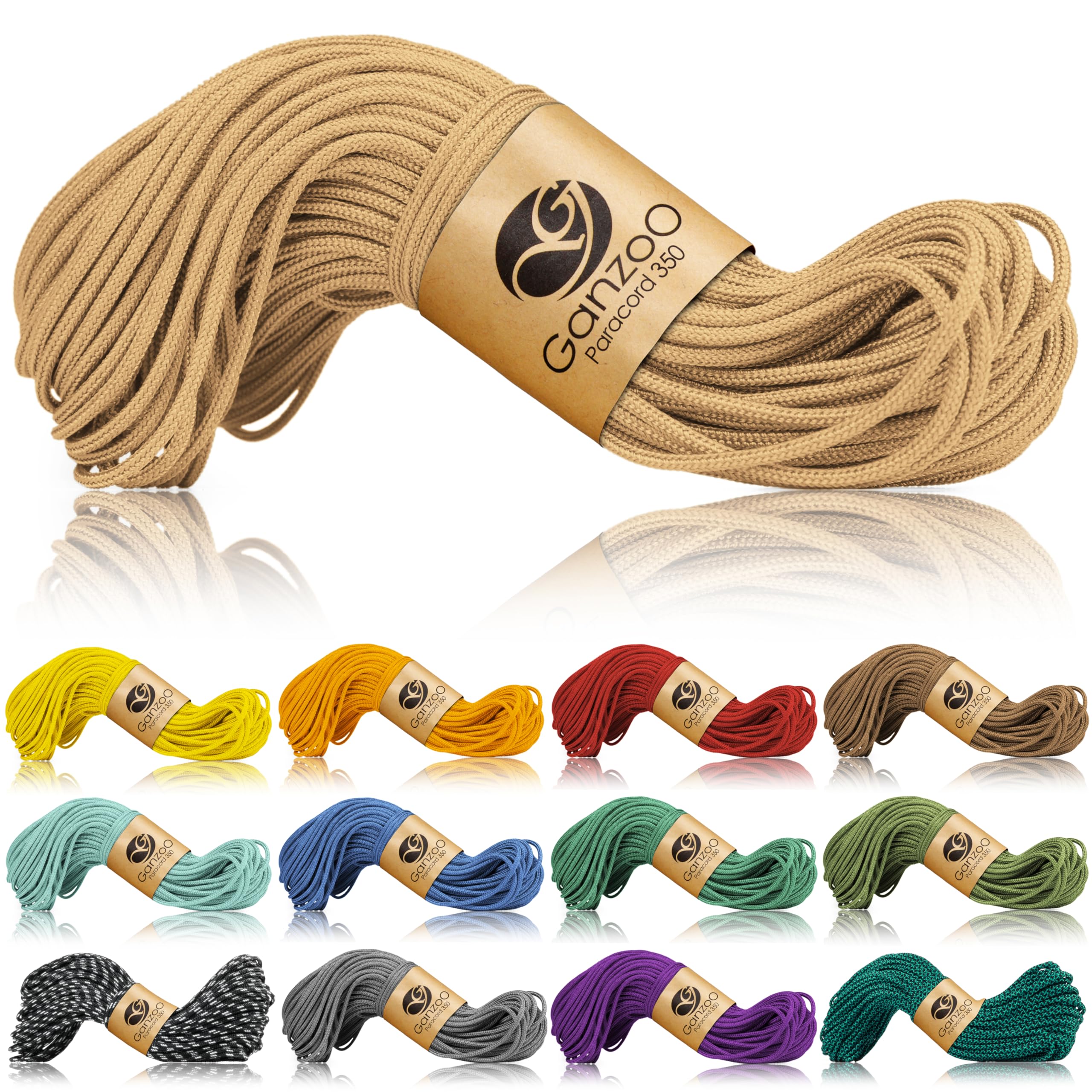Ganzoo Paracord 350 Type 1 30 m, cordelette Fine 2,5 mm en Nylon Polyester, âme Nylon, pour Accessoires Chien Collier Laisse, tressage, Ligature, Bracelets DIY et travaux d’extérieur, Marron Clair