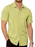 Mens Button Down Short Sleeve Shirt Linen Texture Summer Casual Shirts Men's Tropical Beach Vacation Wedding Tops