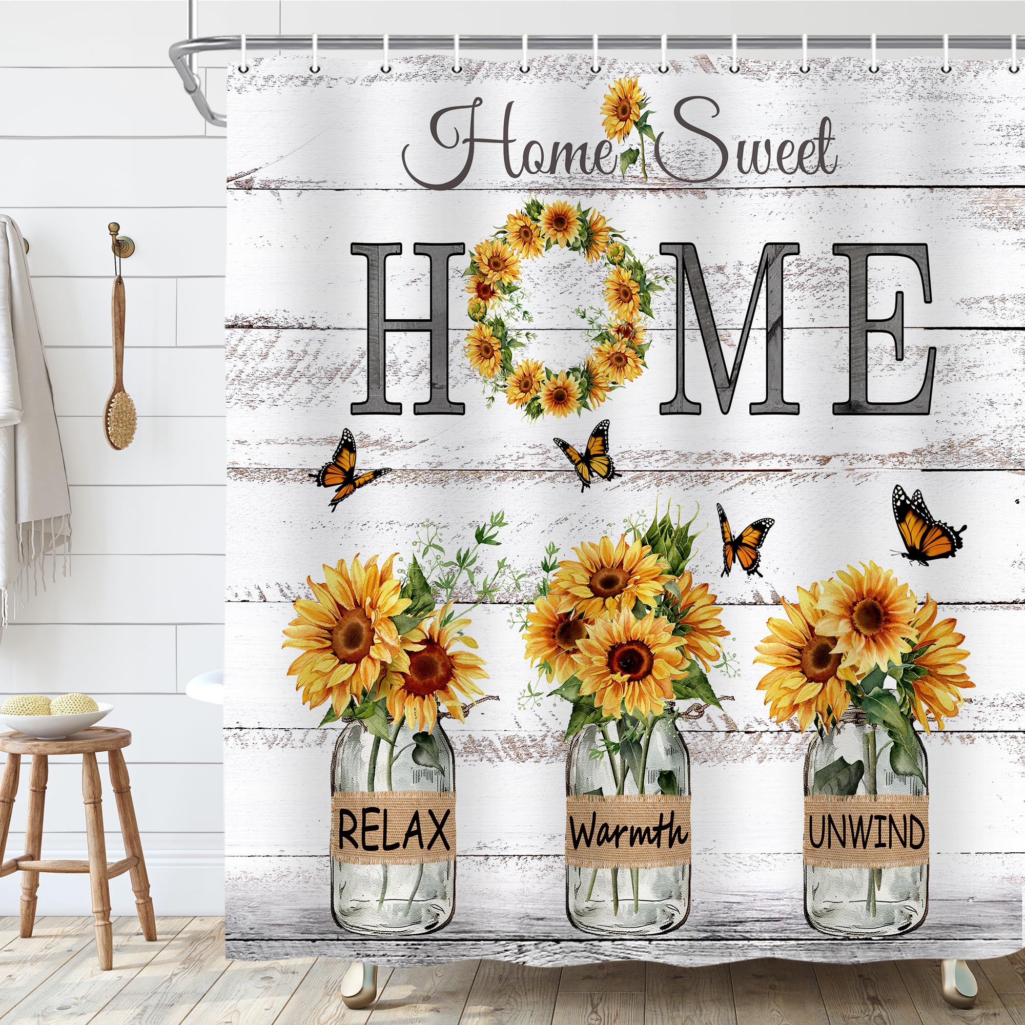 iTapnoom Sunflower Shower Curtain, Country Farmhouse Shower Curtain Bathroom Decor, Home Sweet Bath Curtain Polyester Fabric Waterproof Shower Curtian