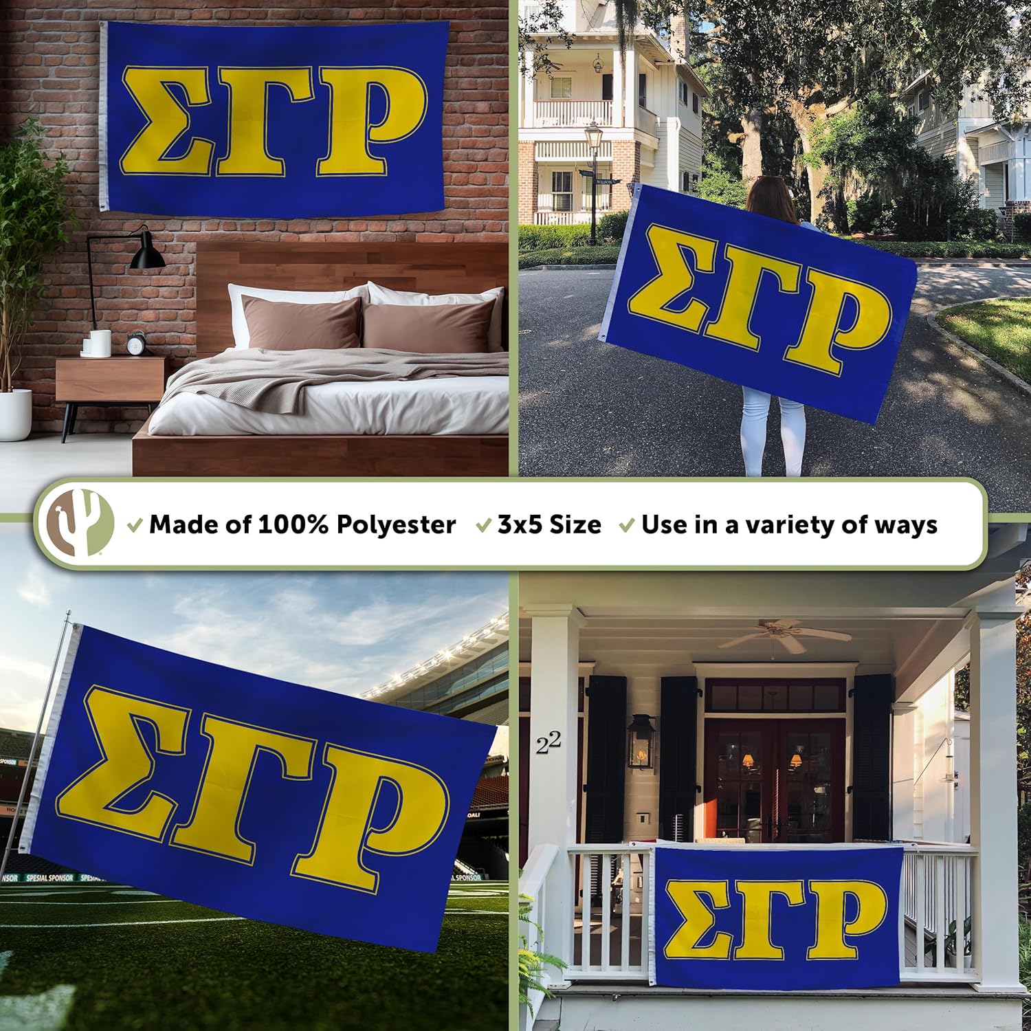 Desert Cactus Sigma Gamma Rho Fraternity Flag - Greek Banner, Large 3x5 feet - for Decor, Events, and SGRhos Sigmas Pride Display (Letter)