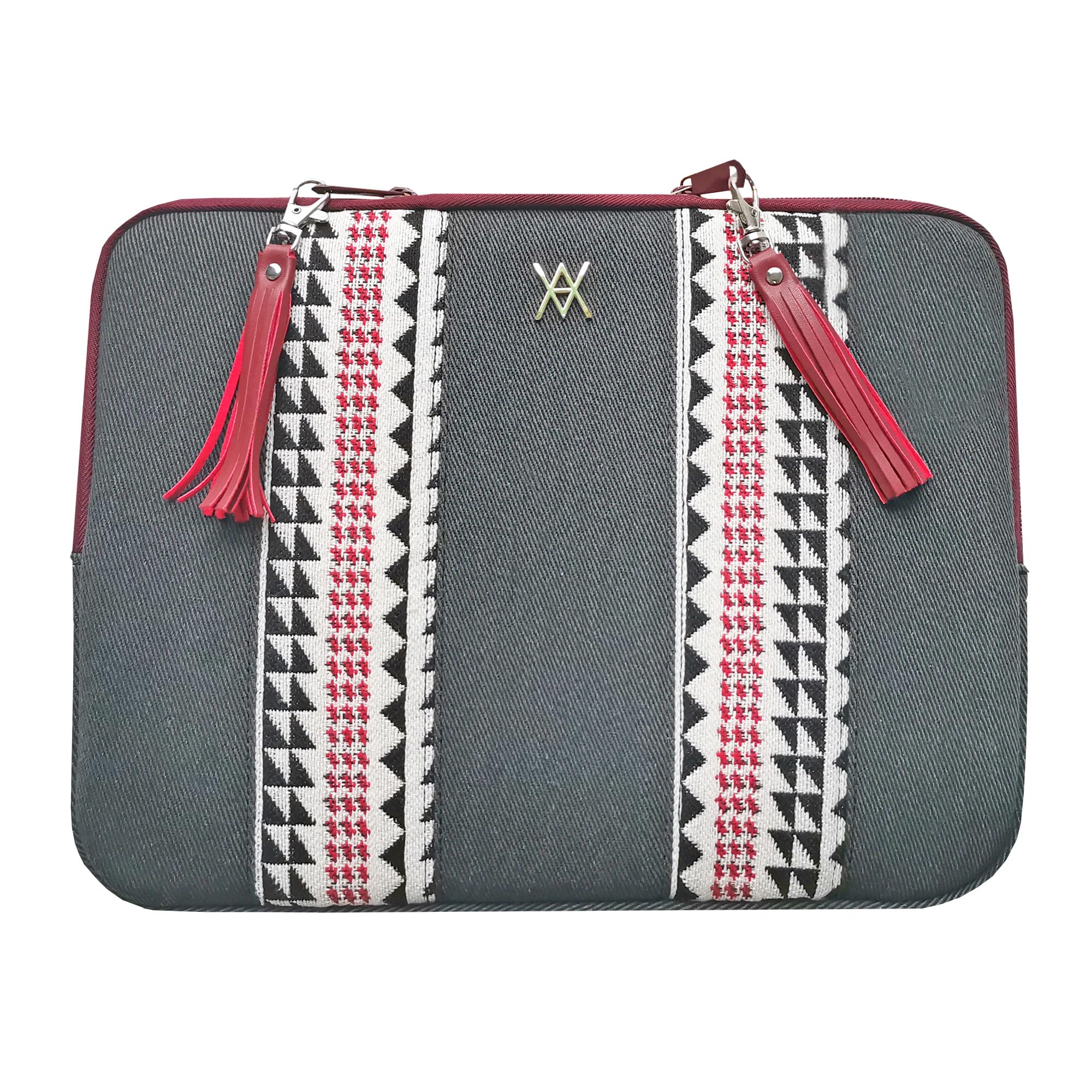 WONDEE Vam Vam Laptop Bag and Tablet Bag 11.6-12 Inch Embroidered Fabric and Original Keyring Zip, Laptop Sleeve Compatible with MacBook Air, Chromebook etc