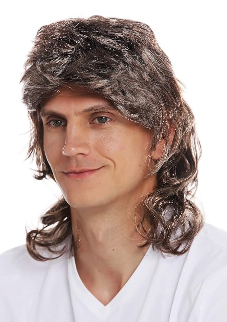 Foto 3 de 6 de WIG ME UP- 31915-FRT34-66 Peluca Halloween Carnaval Hombres Mullet farru Pelo Ondulado Rizado los 80 castaño…