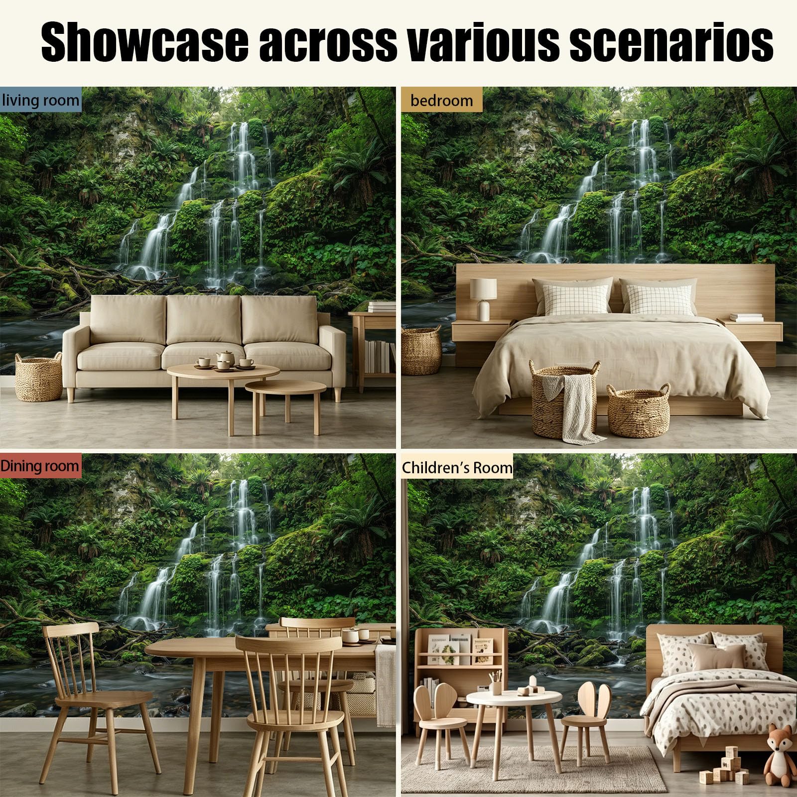 Papier Peint panoramique Forêt Cascade, 200x140 cm (LxH)