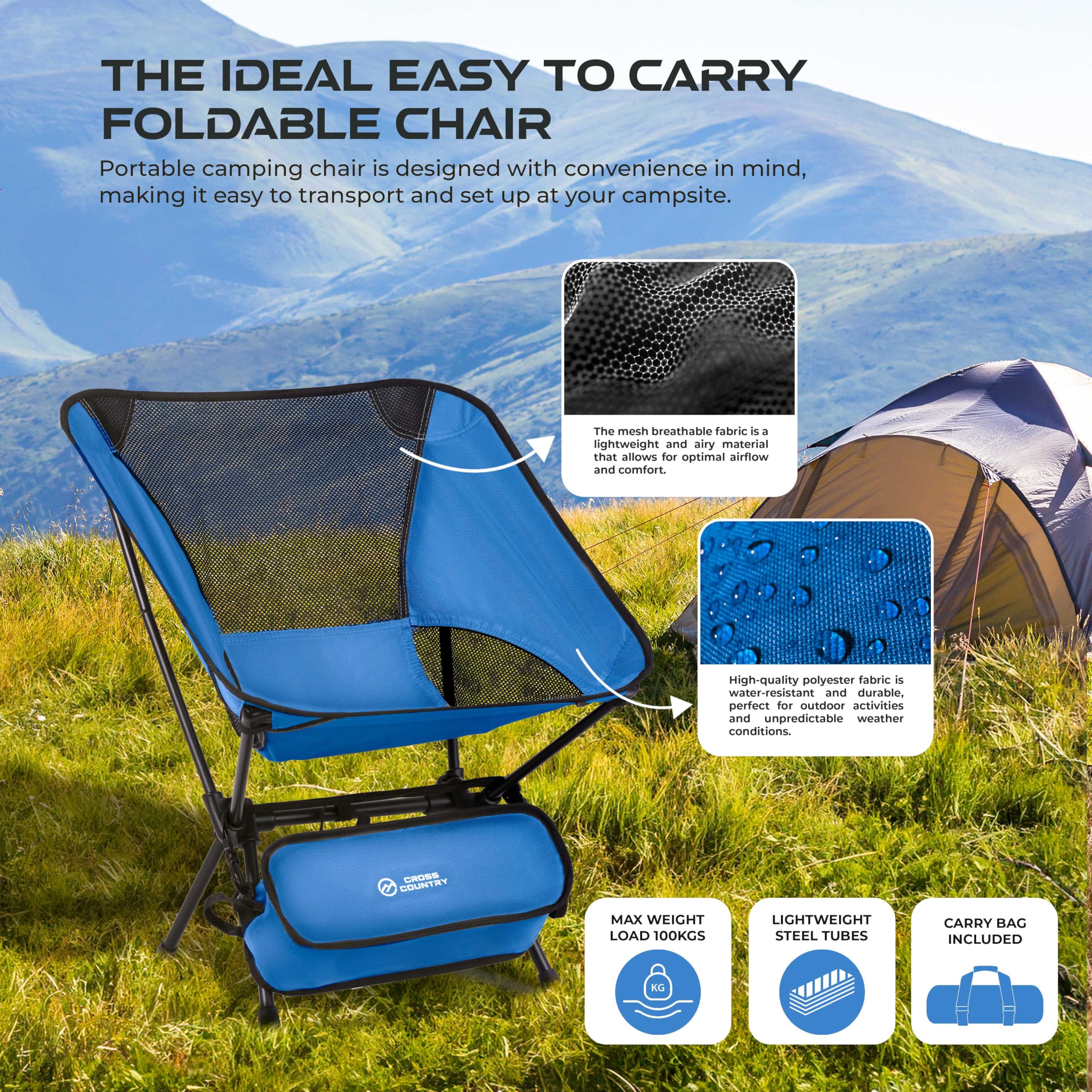 CROSS COUNTRY Lightweight & Portable Camping Chair - Image 4