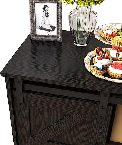 Miniatura 6 de Panana Gabinete de bar con 2 puertas correderas estilo granero, gabinete de almacenamiento para casa de campo, soporte de TV (negro)