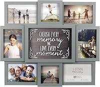 Malden Gray Cherish Every Moment 8-Opening Wall Collage Picture Frame, Model 8372-08 - Holds 6x4x6 & 2x4x4 Photos