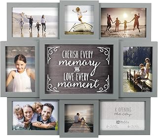 Malden Gray Cherish Every Moment 8-Opening Wall Collage Picture Frame, Model 8372-08 - Holds 6x4x6 & 2x4x4 Photos