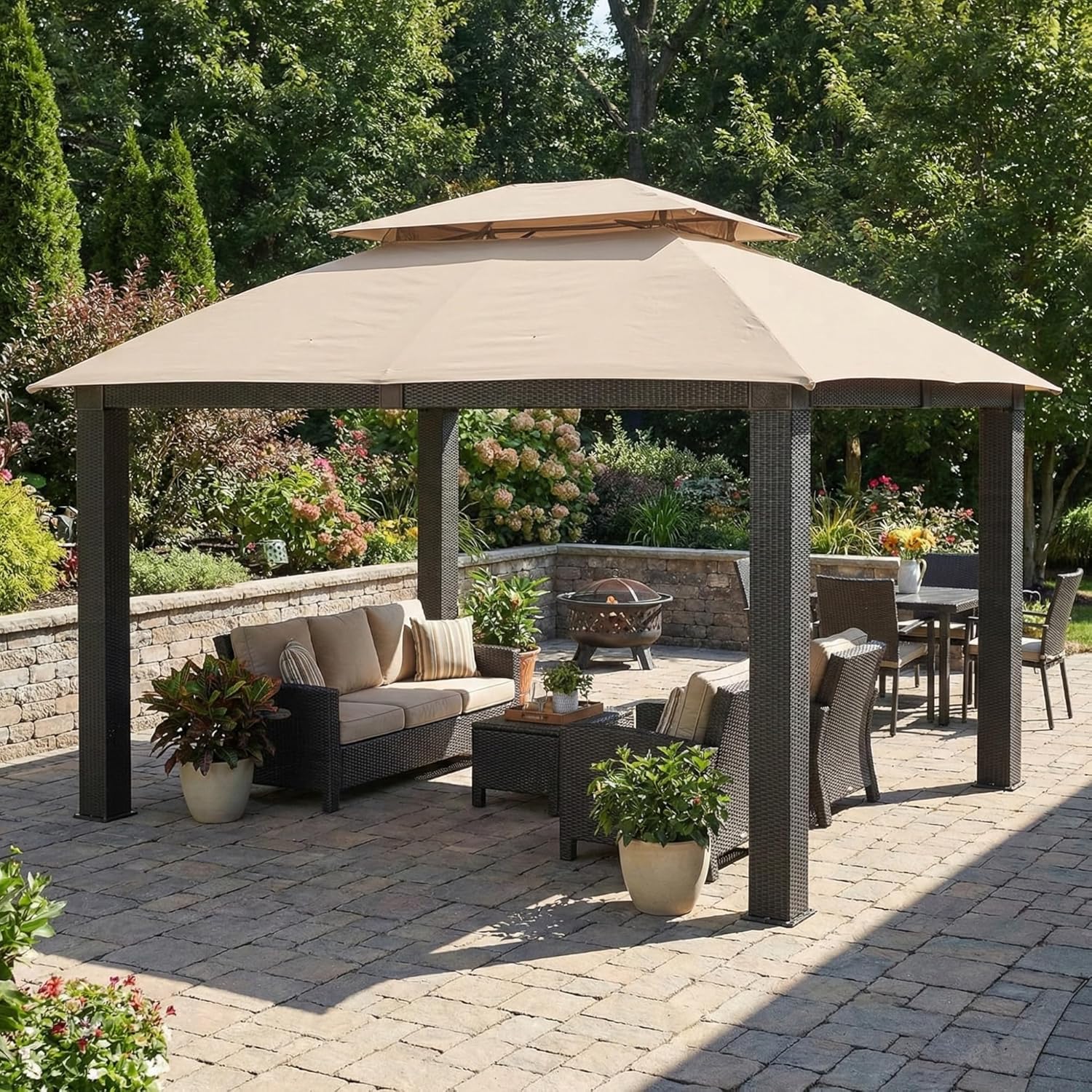 Garden Winds Reinforced RipLock 350 Replacement Canopy Top Cover Compatible with Revella 10’ x 12’ Gazebo Model L-GZ806PST-A2 - Beige