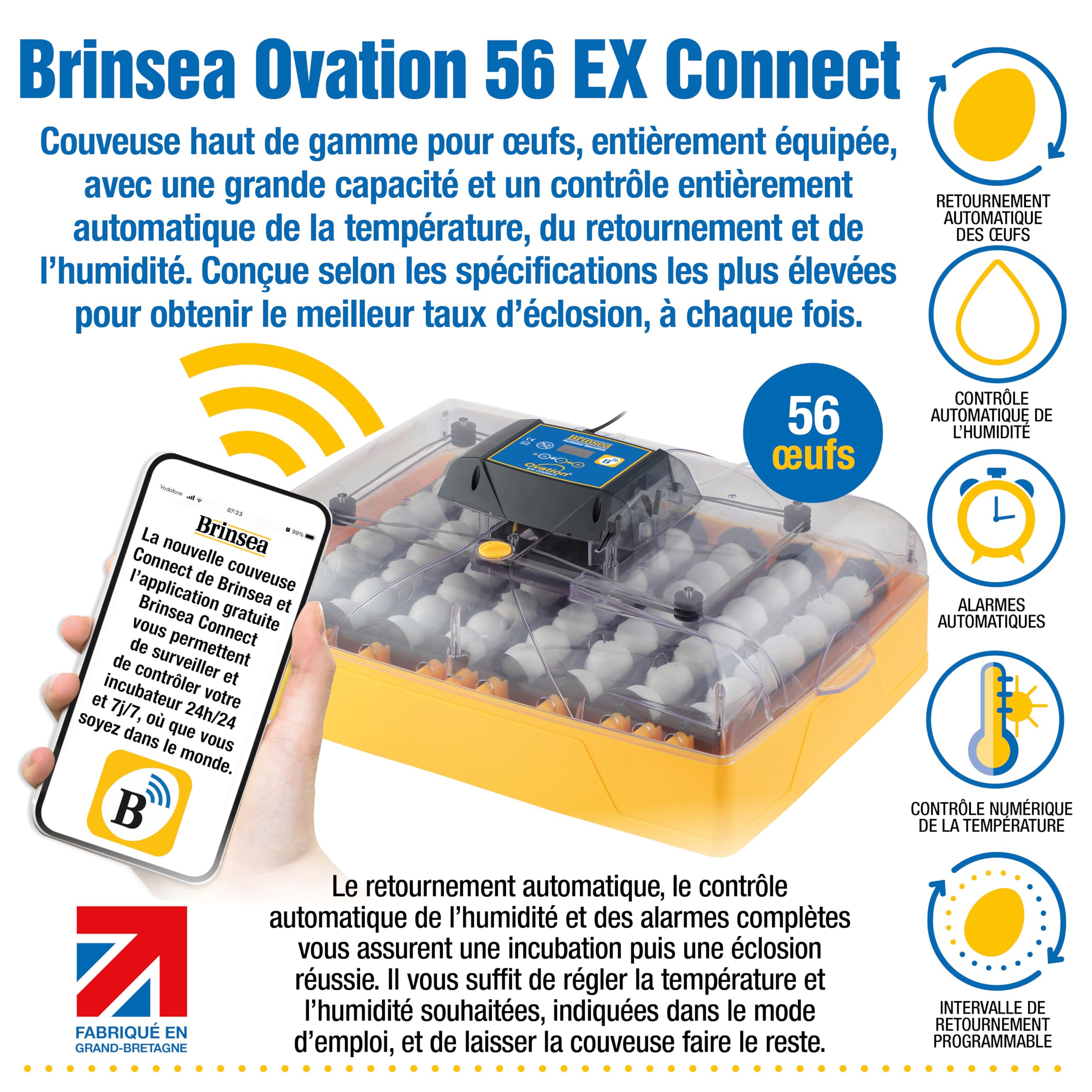Incubadora Brinsea Ovation 56 EX Connect – Incubadora totalmente automática para 56 huevos de gallina con control mediante aplicación móvil.