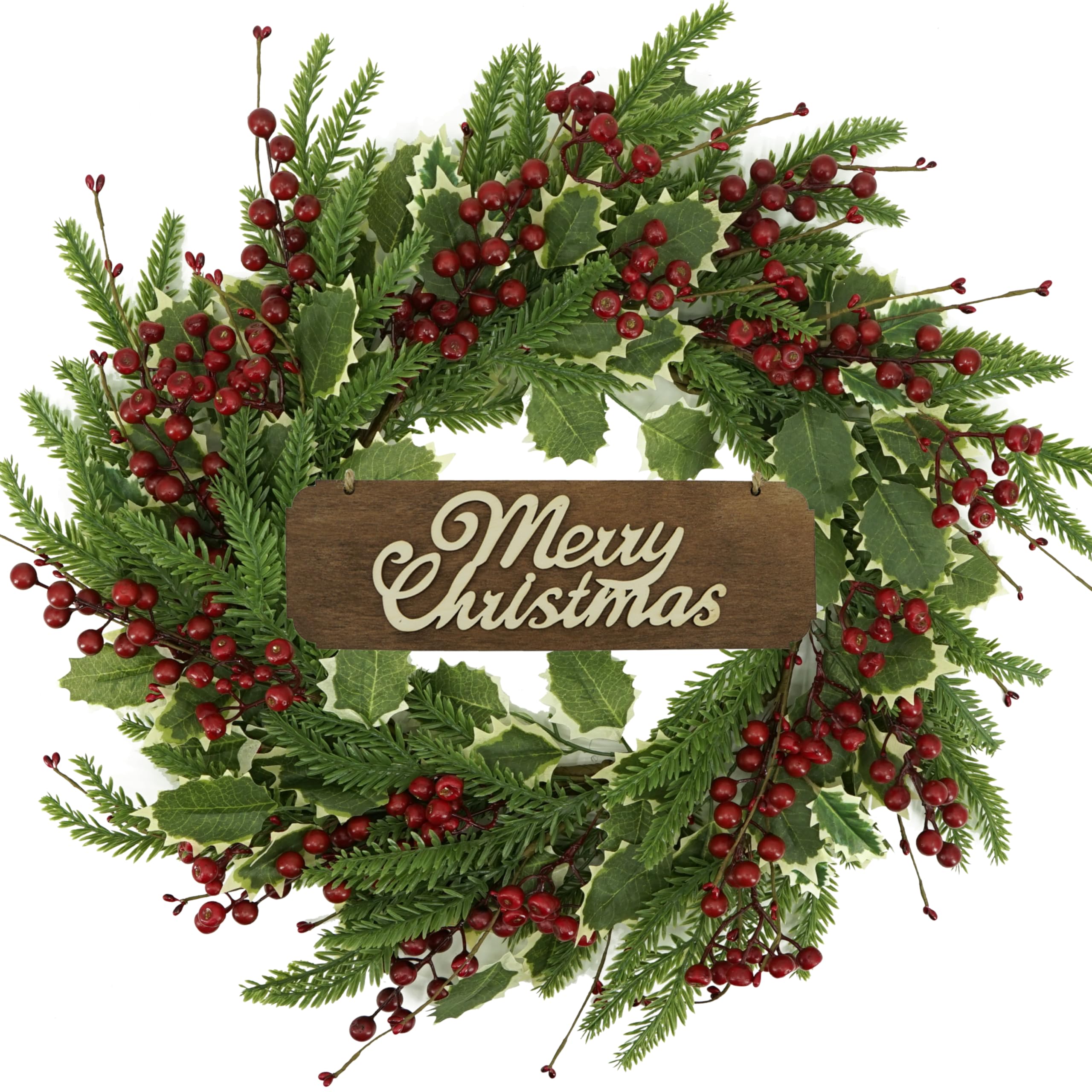 KORSMV Winter Wreaths for Front Door Winter Wreath with Holly Leaf,red Berry bin for Front Door Indoor Outdoor Farmhouse Festival Home Decor