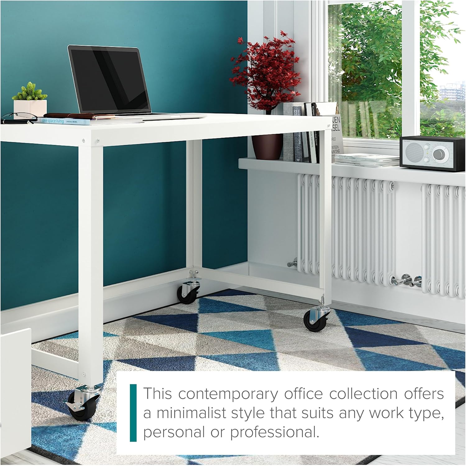 Space Solutions Modern Metal Computer Writing Desk Workstation, Mobile, White, 48" Wide, Home Office Collection, Easy Assembly