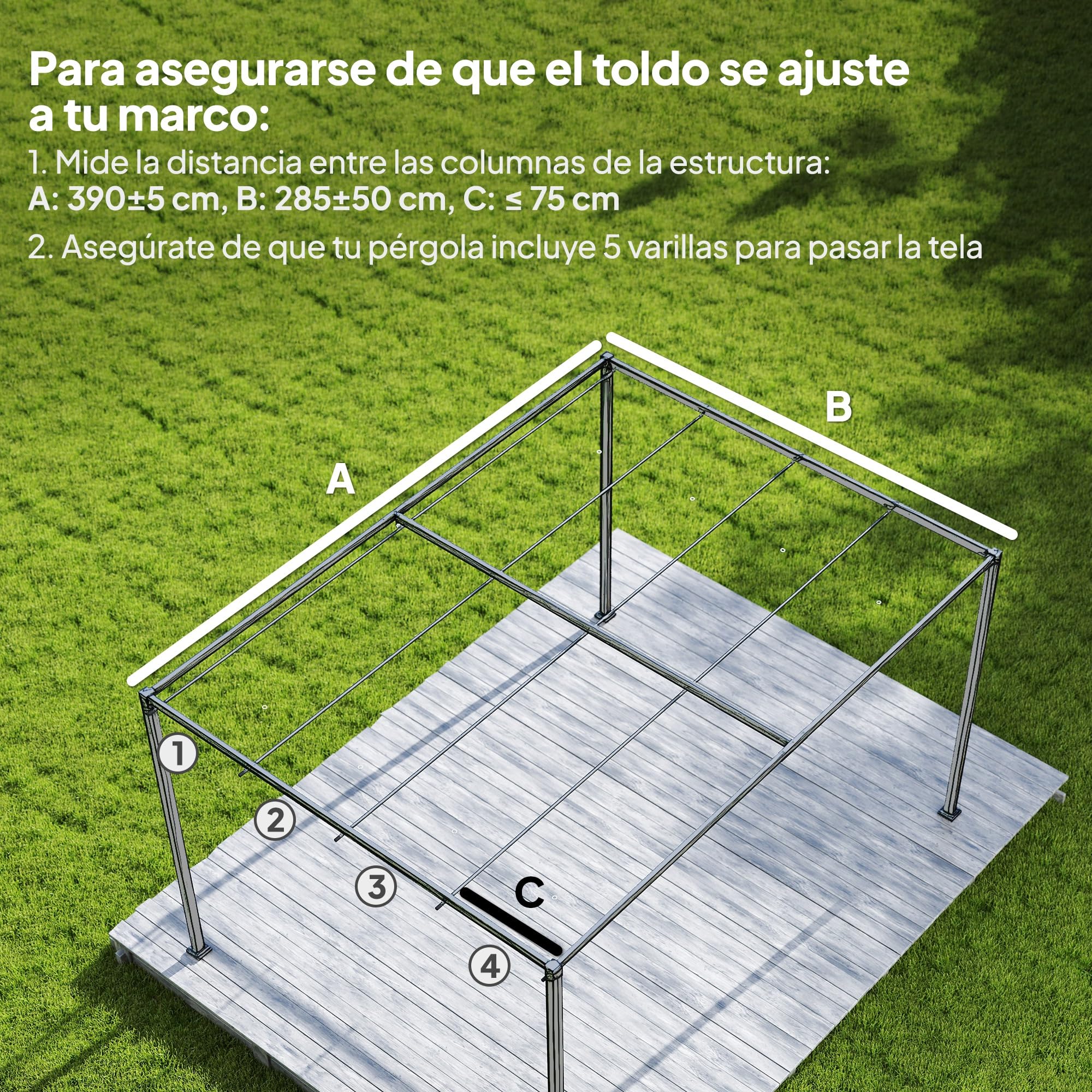 Outsunny Techo de Pérgola 4 x 3,5 m, Techo de Repuesto Retráctil para Marco de Pérgola de 4x3 m, UV30+, Toldo de Tela Solo para Cenador Jardín con 8 Orificios de Drenaje, Gris Oscuro - 3