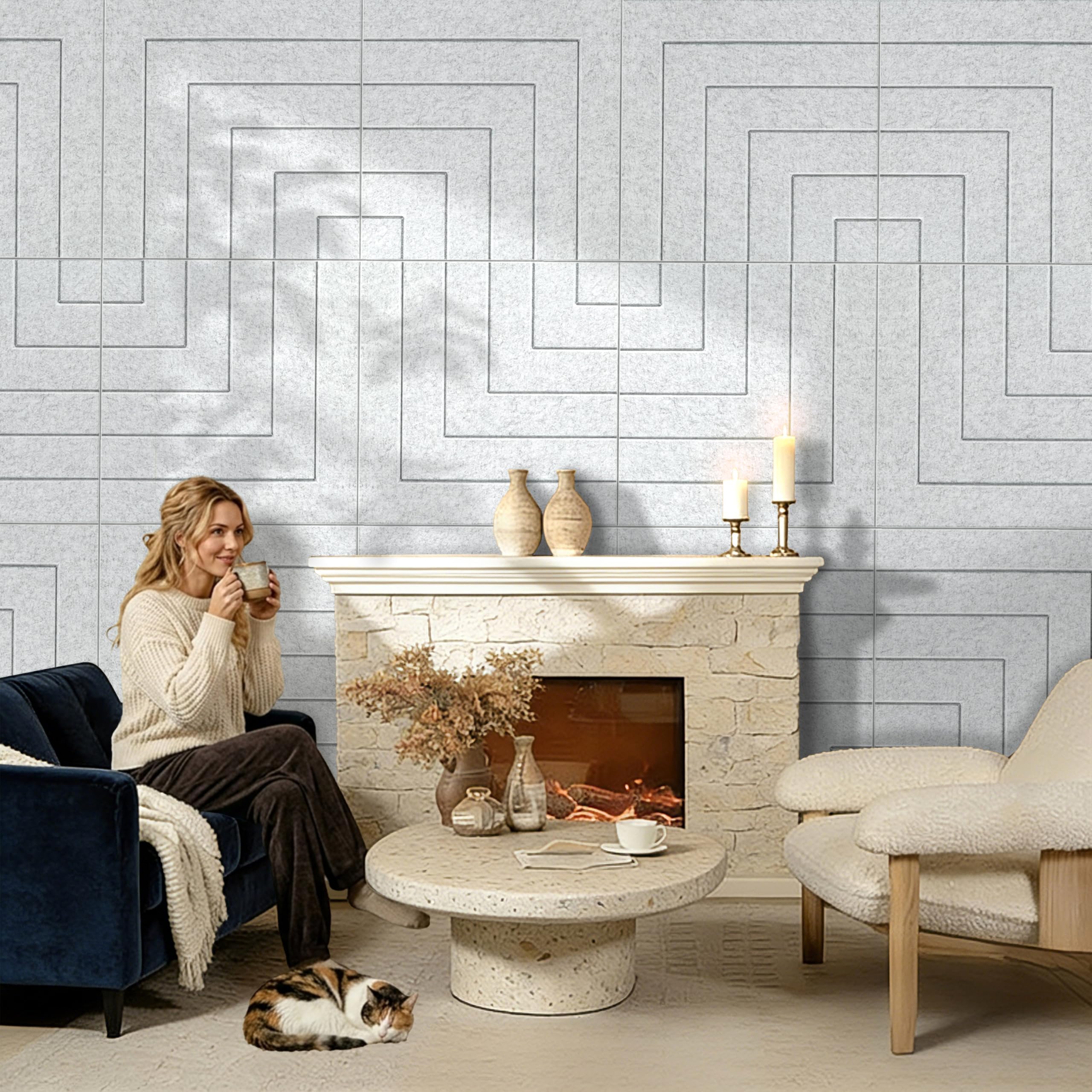 Confezione da 6 pannelli acustici, 60 x 50 cm, pannelli fonoassorbenti per pareti, autoadesivi ad alta densità, decorativi per registrazione, casa, sala multimediale, ufficio e studio, grigio