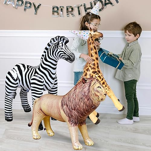 Miniatura 9 de Jet Creations Paquete de 3 jirafas Zebra Lion safari Ideal para piscina, decoración de fiestas, AN-GZL