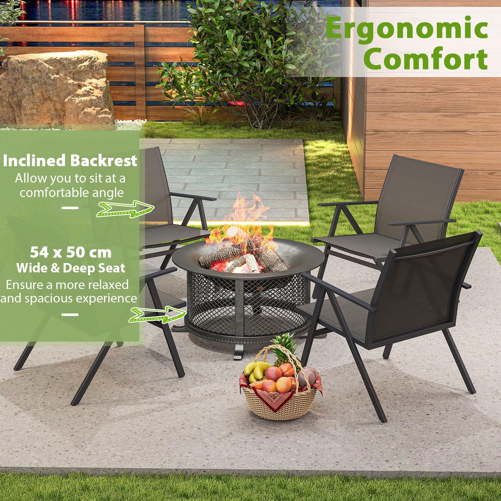 KOMFOTTEU Set di 2 sedie da giardino, da balcone, con schienale traspirante e telaio in metallo, fino a 160 kg, per veranda, balcone