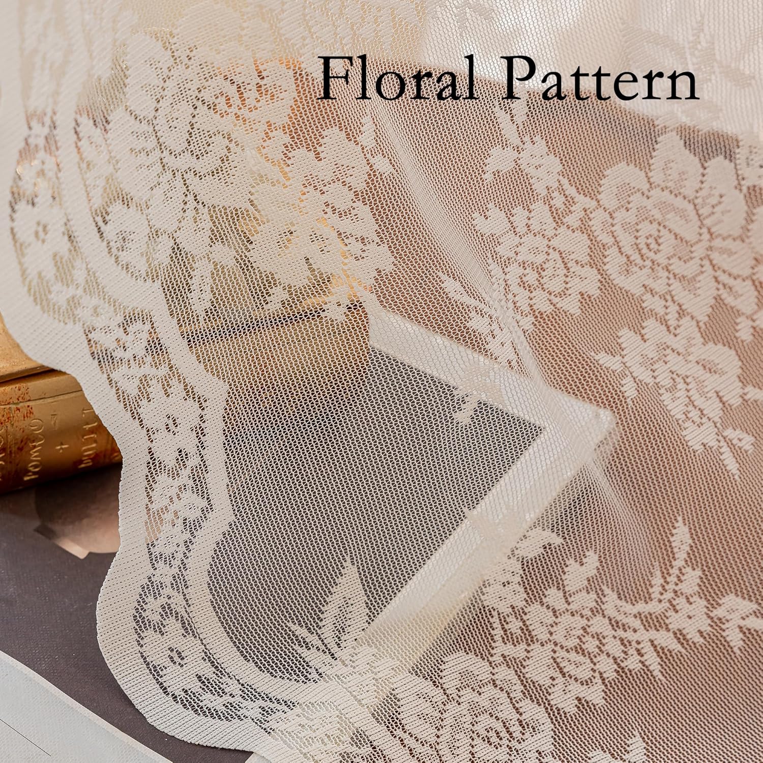 MEETSKY Short Lace Curtains 45 Inches Long 2 Panels Set Vintage Floral Sheer Curtains for Small Windows Rod Pocket French Elegant Light Filtering Drapes, 50" W Each Panel, White